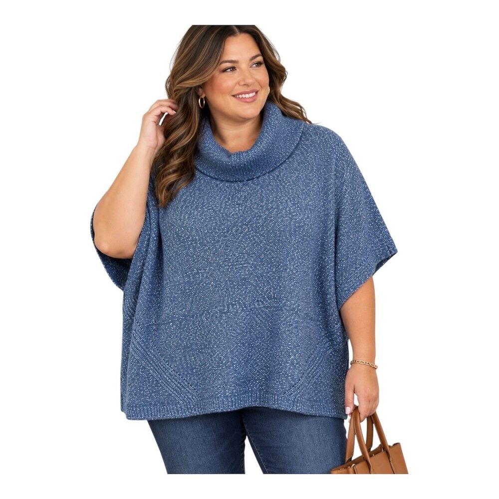 J. Jill Wearever Collection Marled Knit Cowl Neck Poncho Sweater Plus Size 4X